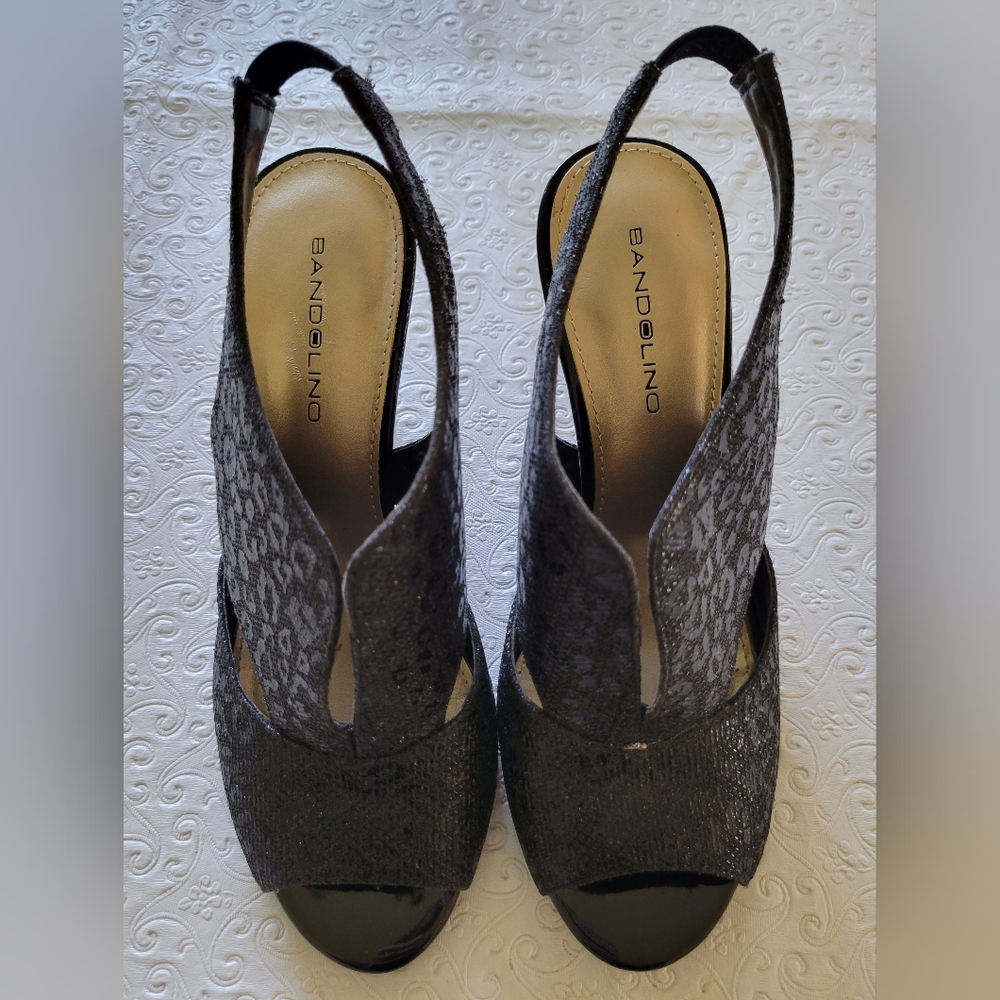 Bandolino Mirabella Women"s Sz 6 peep toe black animal print - Picture 8 of 15